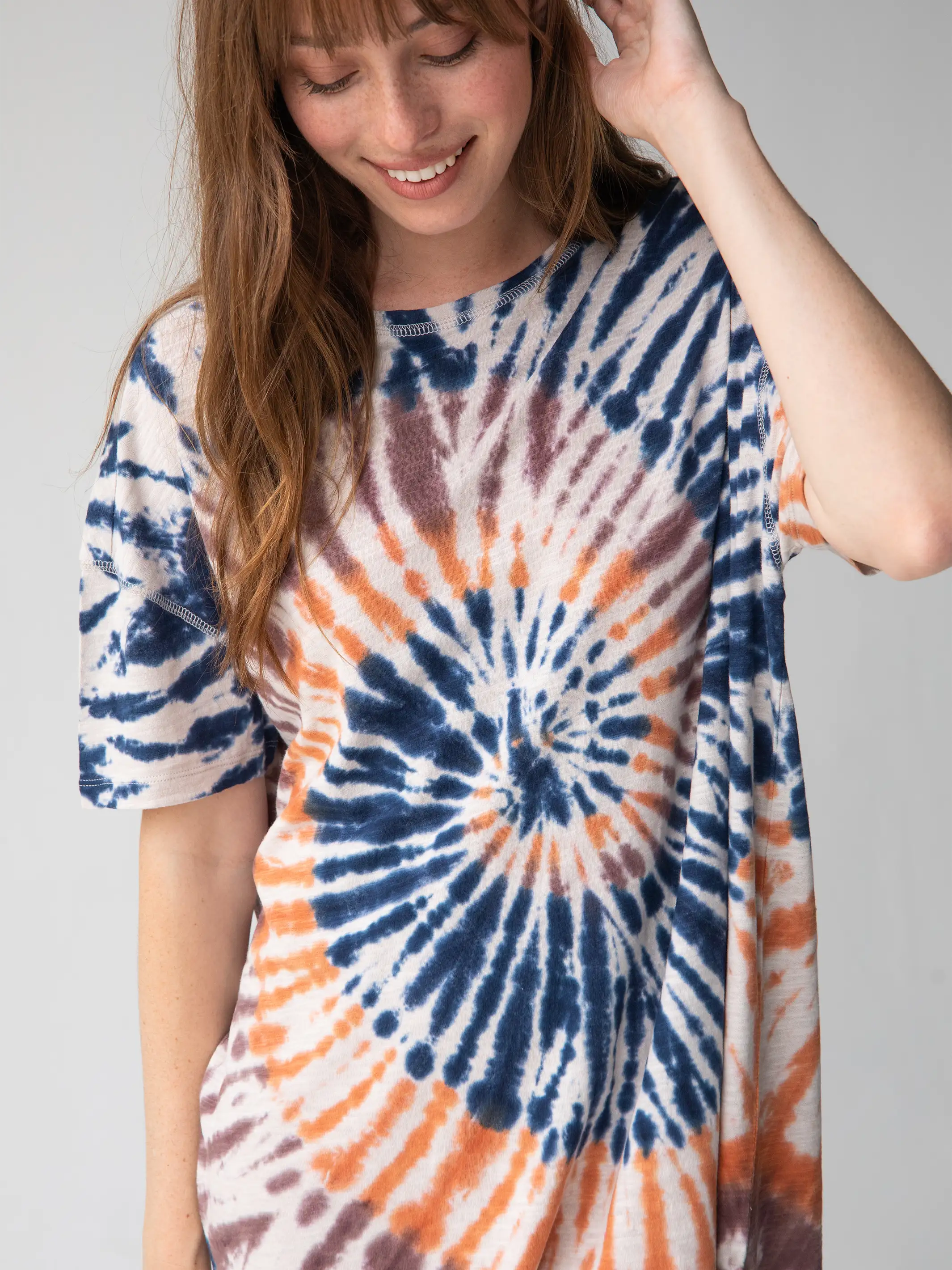 Misty Oversized Cotton Tee Dress - Navy Tie-Dye
