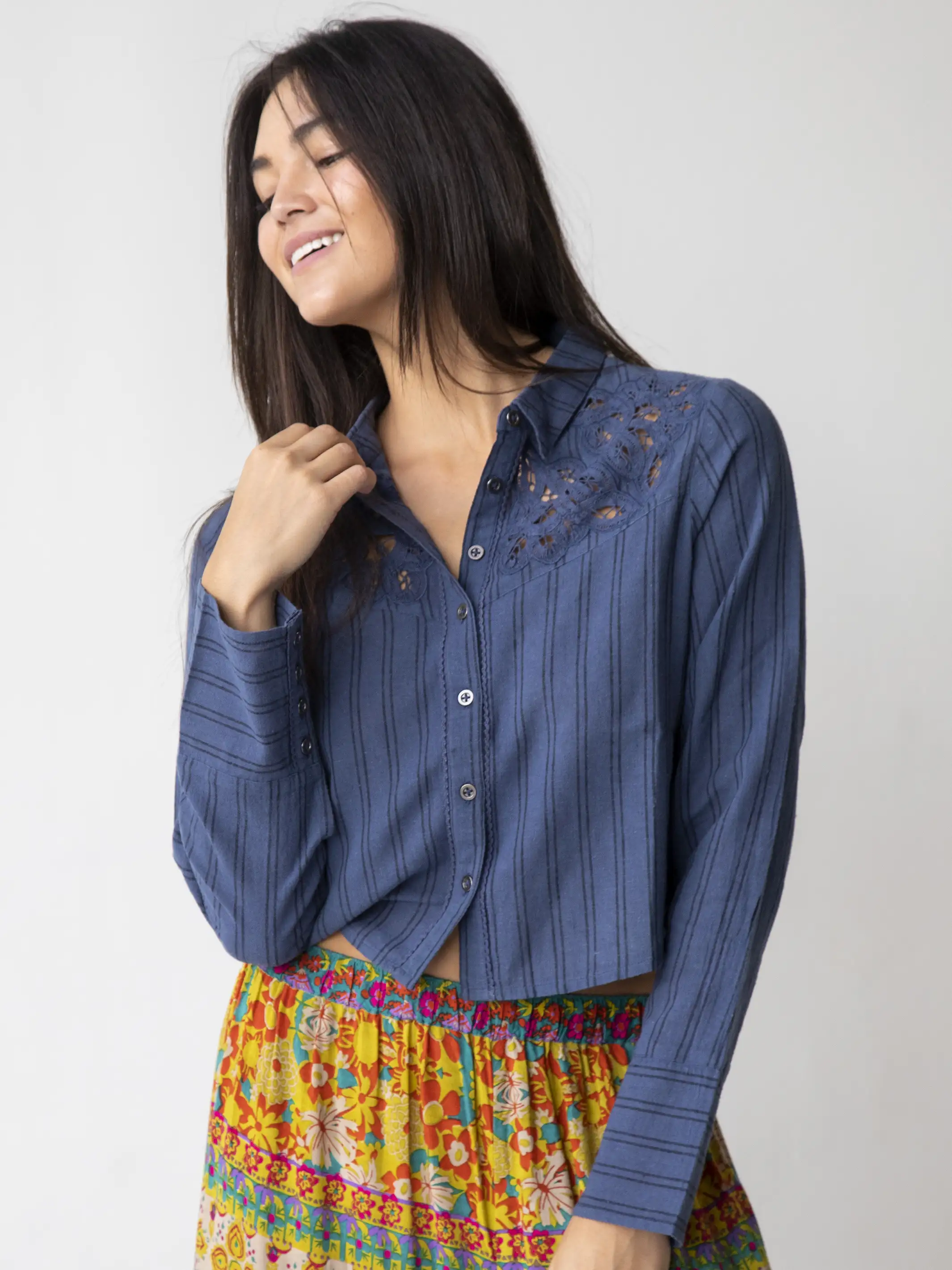 Ana Lace Buttondown - Indigo