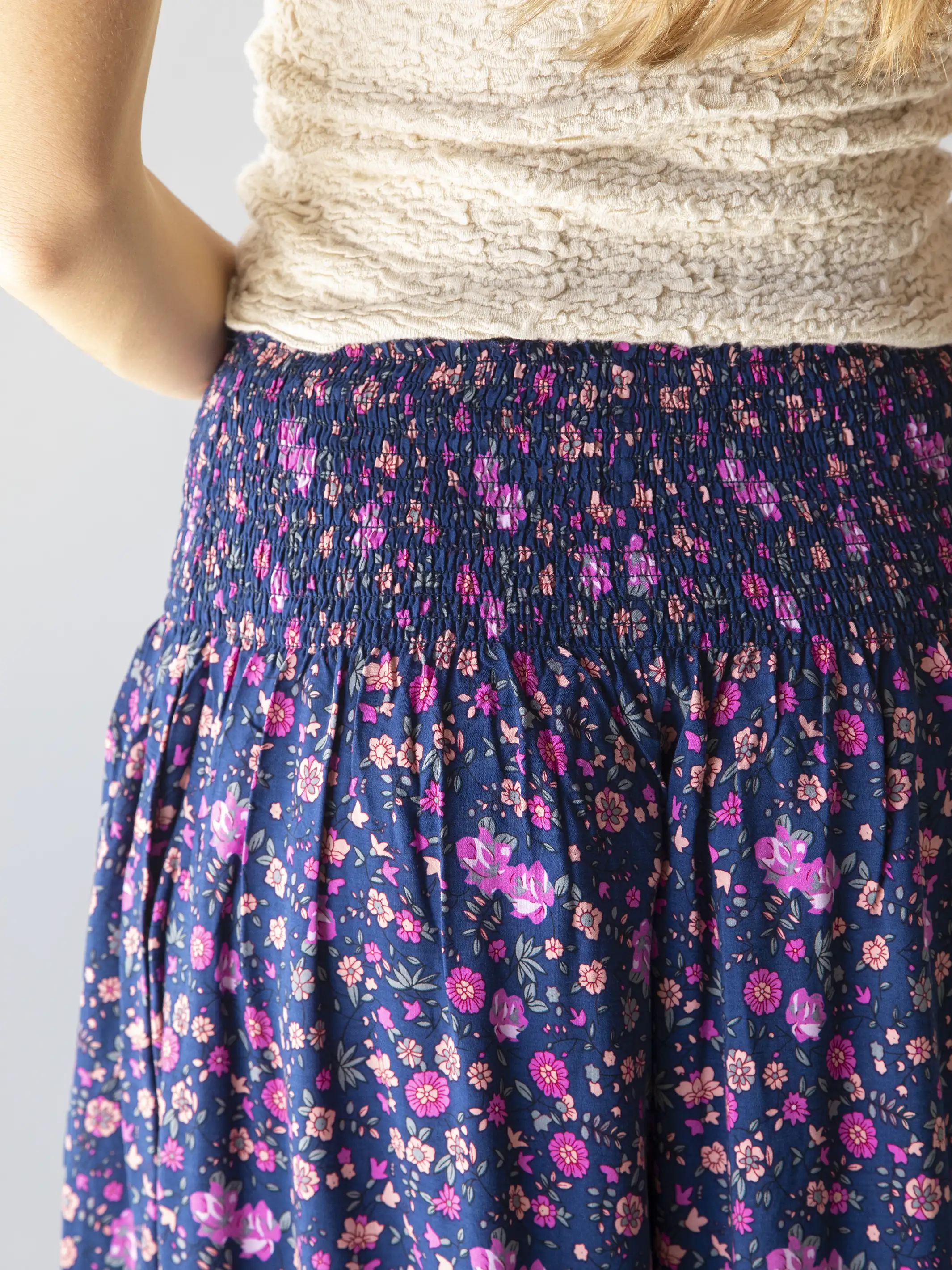 Make A Move Wide-Leg Palazzo Pant - Navy Pink Border