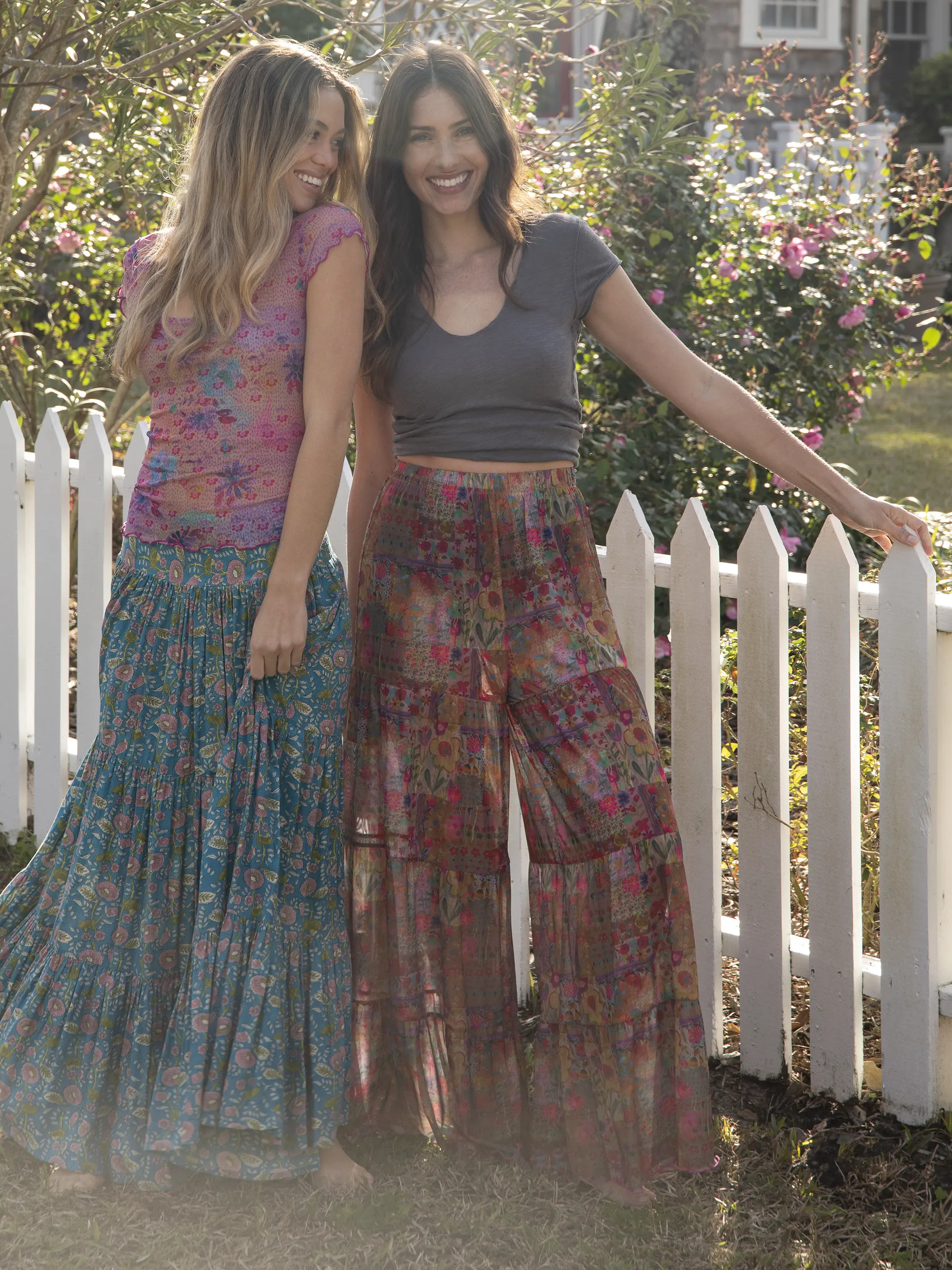 Patti Palazzo Mesh Pant - Pink Floral Patchwork