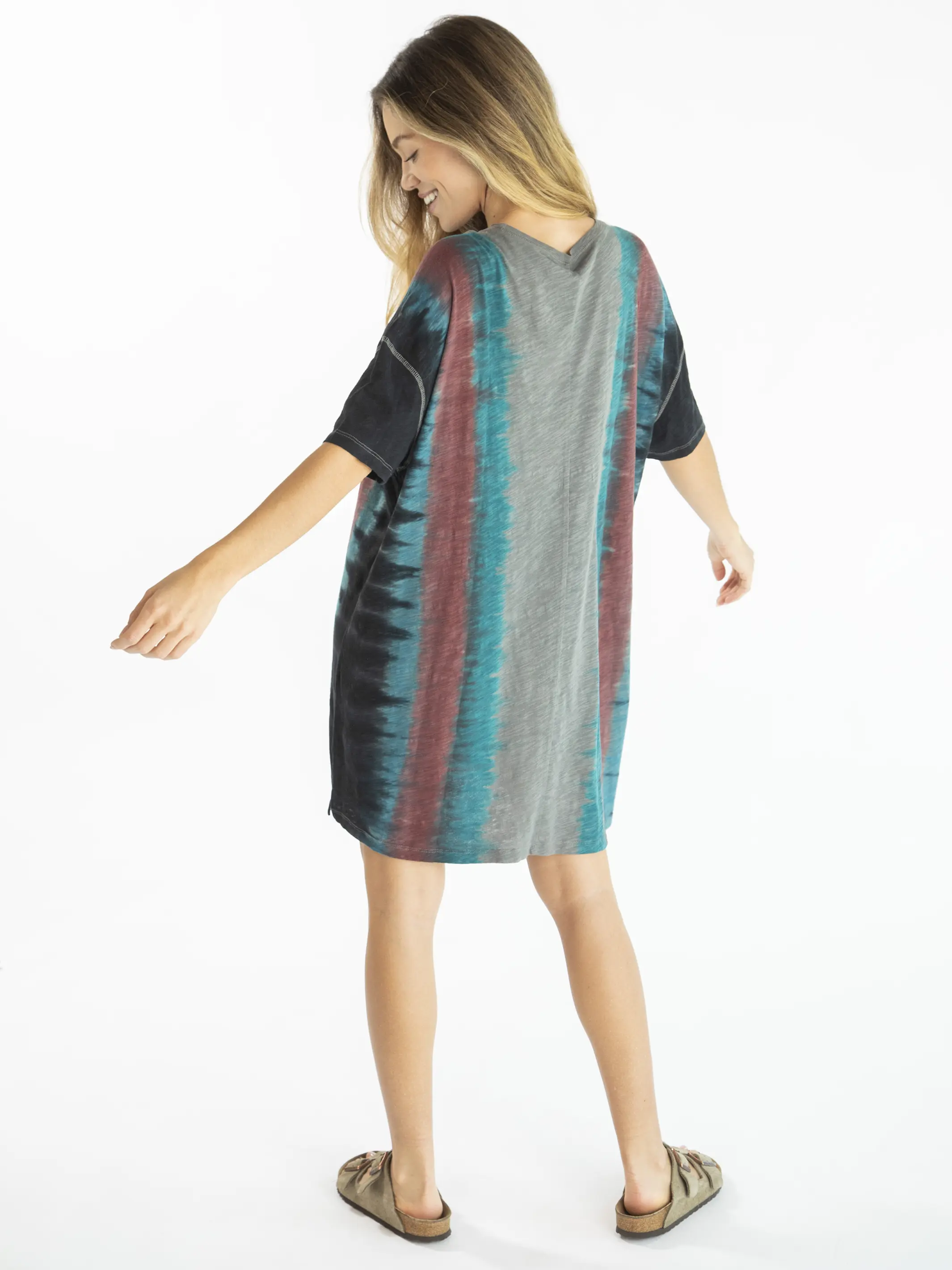 Misty Oversized Cotton Tee Dress - Turquoise Tie-Dye